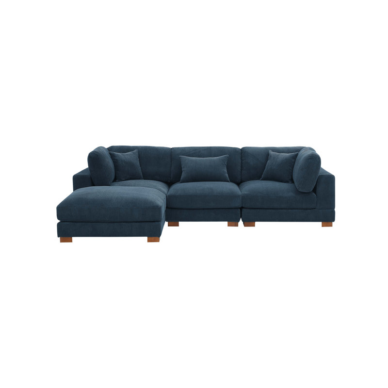 Temica 4 - Piece Upholstered Sectional, Dark Blue Corduroy