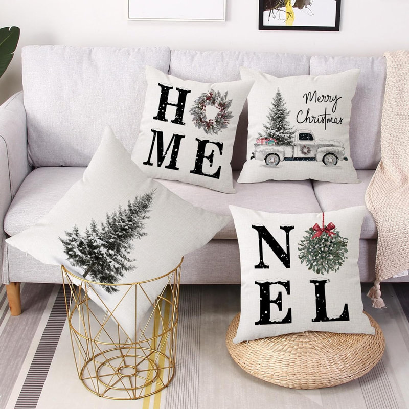  Housse de coussin géométrique en lin