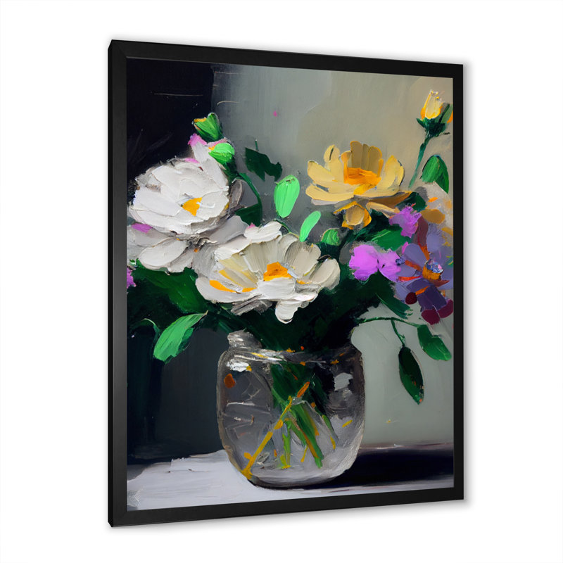 Nature morte avec fleurs blanches IV - reproduction sur toile, Cadre photo noir, H 20 po x l 12 po x P 1 po