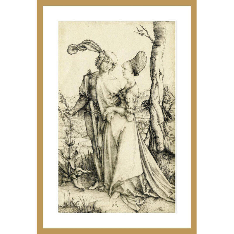 Promenade (jeune couple menacé par la mort) par Albrecht Dürer, impression giclée encadrée, H 41,5 po x l 28,28 po