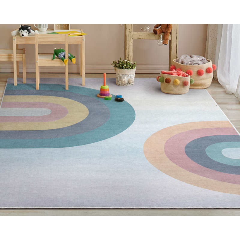 Tapis arc-en-ciel moderne Asusena, Gris te bleu, Rectangle 3 pi 3 po x 5 pi