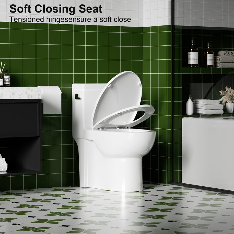 ABRUZZO One-Piece Elongated Toilet 1.28 GPF Soft Close Toilet with 17" ADA Comfort Height, Vortex Flush, Quick Release Seat, Standard 12” Rough-In, Glossy White