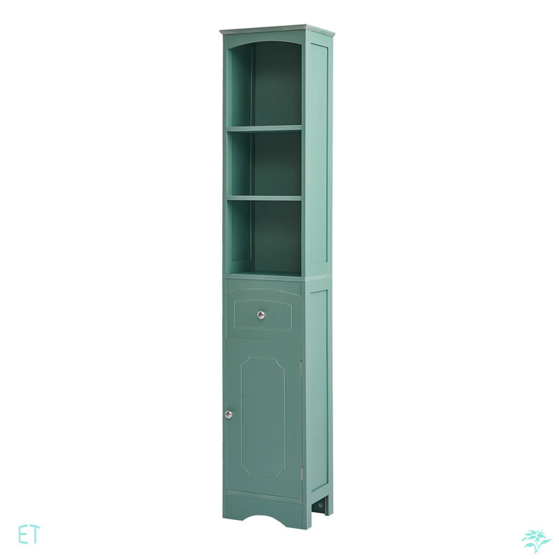 Armoire de salle de bain haute, armoire de rangement autoportante avec tiroir, panneau de fibres à densité moyenne, tablette réglable