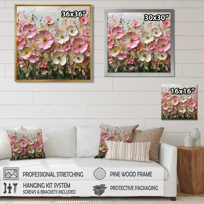 Décoration murale rose pastel crème de fleurs sauvages champ III - Fleurs sauvages, Reproduction encadrée d'une seule photo