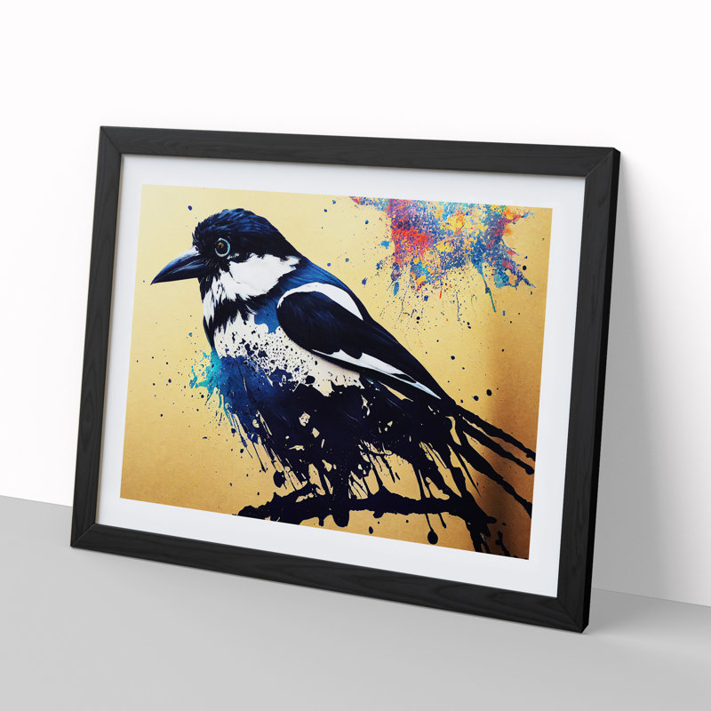 Magpie Bird Splash Vol.4 Abstract - Single Picture Frame Painting, Black, 46cm H x 64cm W x 2cm D