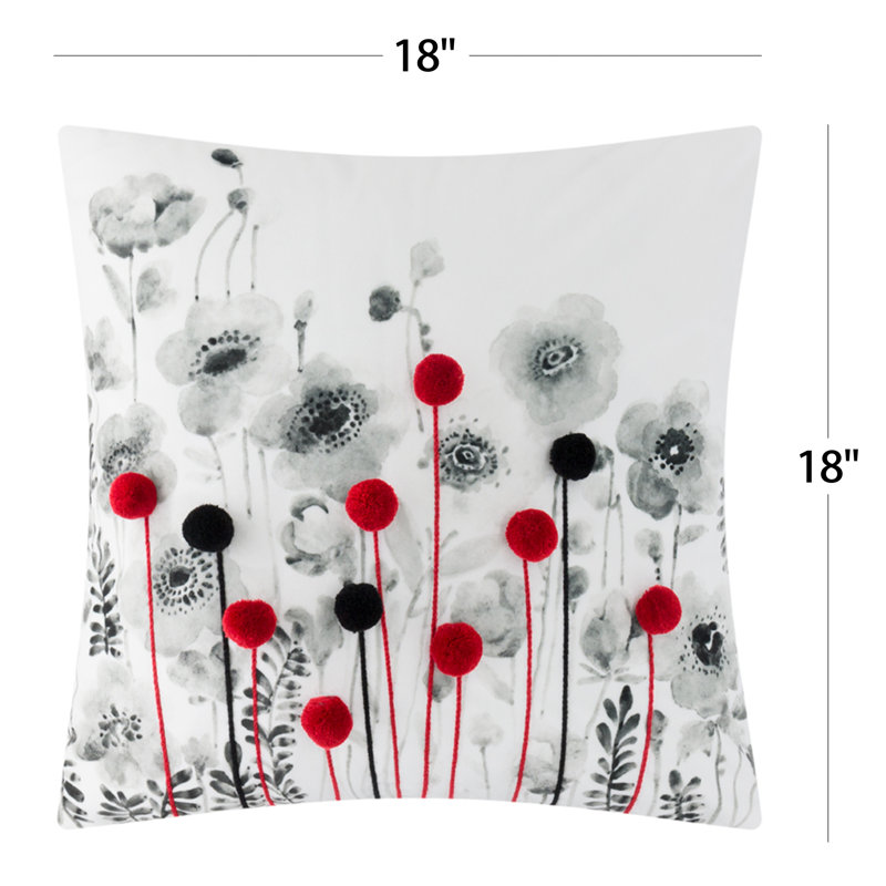 Housse de coussin décoratif 18 x 18 pouces, motif floral 3D, Motif floral rouge