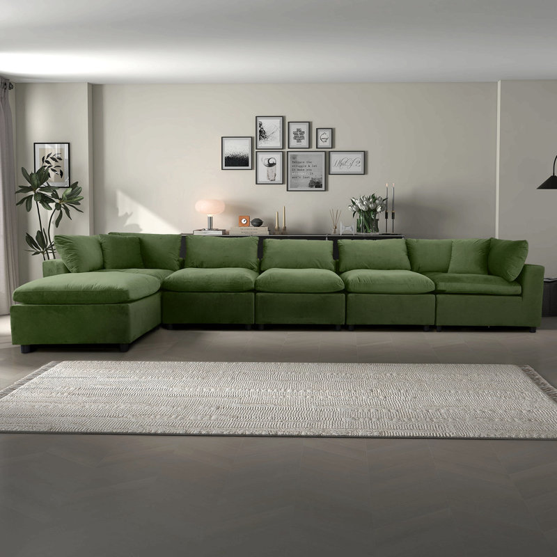 Canapé modulaire en velours vert olive Hayward, Vert olive