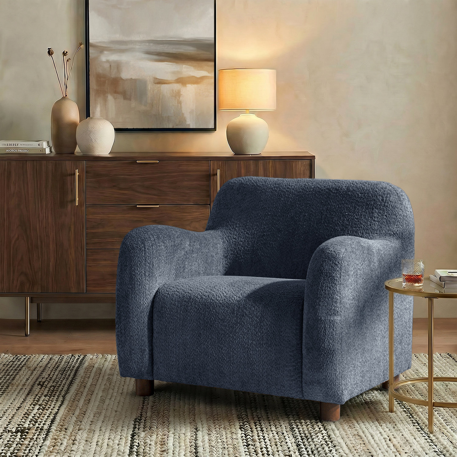 Boucle Club Chair, Blue