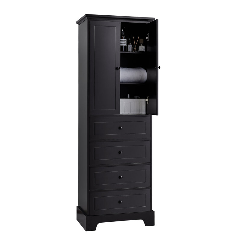 Armoire de rangement avec 2 portes et 4 tiroirs pour salle de bain, bureau, tablette réglable, panneau de fibres à densité moyenne avec finition peinte