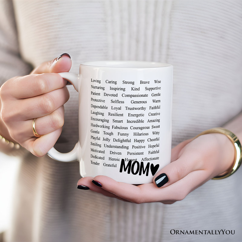Mots qui définissent la tasse de maman, cadeau de reconnaissance pour maman avec nom personnalisé