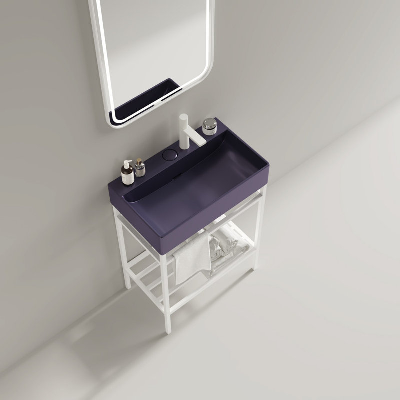 Meuble-lavabo 24 po avec lavabo en céramique, Blanc, Blanc