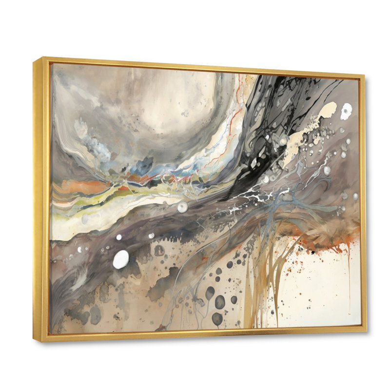 Subtile sérénité, gris, aquarelle, vagues, H 12 po x l 20 po x P 1 po, Cadre flottant doré