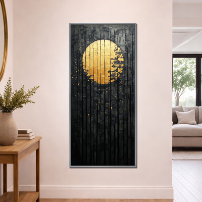 Silver Gold Moonlit Pine Hollow I – Silver Moon Large Wall Art, Boho Framed Canvas Print