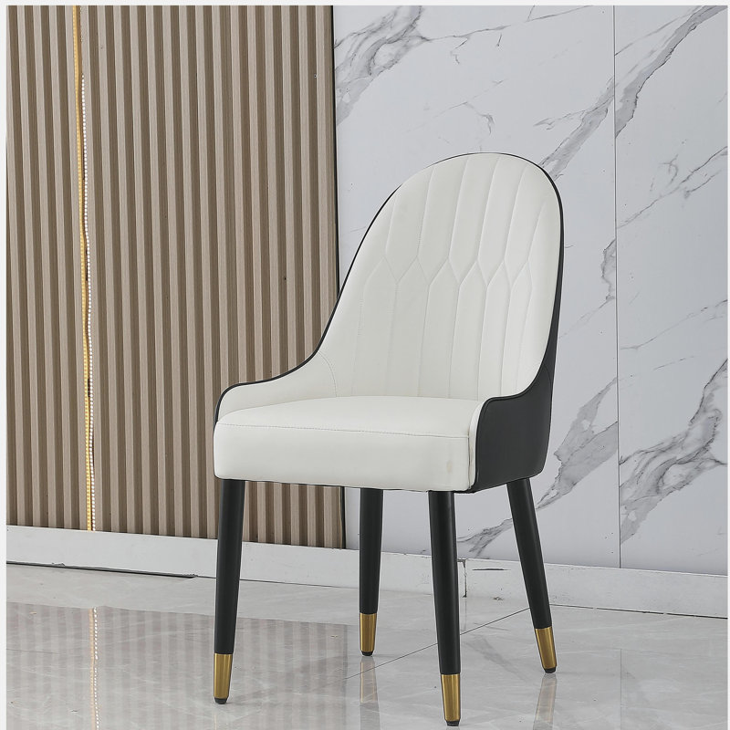 Chaises en similicuir avec pieds et dossier en métal, chaise de bureau moderne pour le salon, la salle à manger, noire avec 2 pièces