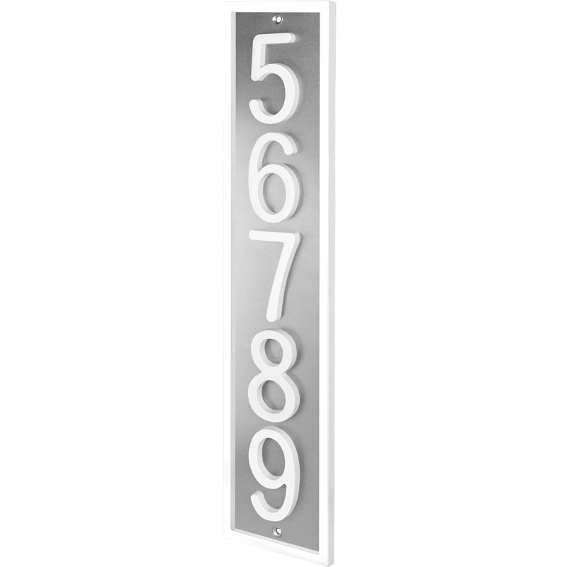 Plaque d'adresse verticale encadrée en aluminium Royal Shade - numéros de maison personnalisés à 3/4 chiffres pour des espaces intérieurs et extérieurs élégants