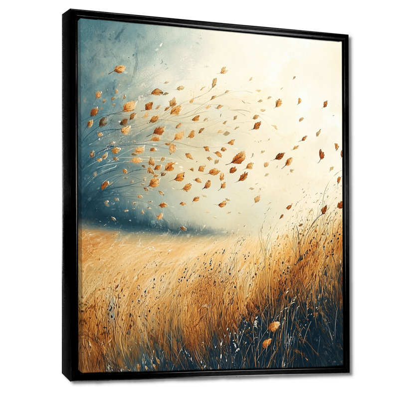 «Meadow Windy Prairie Leaves I», art mural prairie, H 20 po x l 12 po, Reproduction avec cadre flottant, Noir
