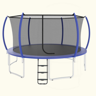 Durable 14FT Trampoline With Safety Net, Powder Coated Steel, And UV-Resistant Materials For Family Fun
