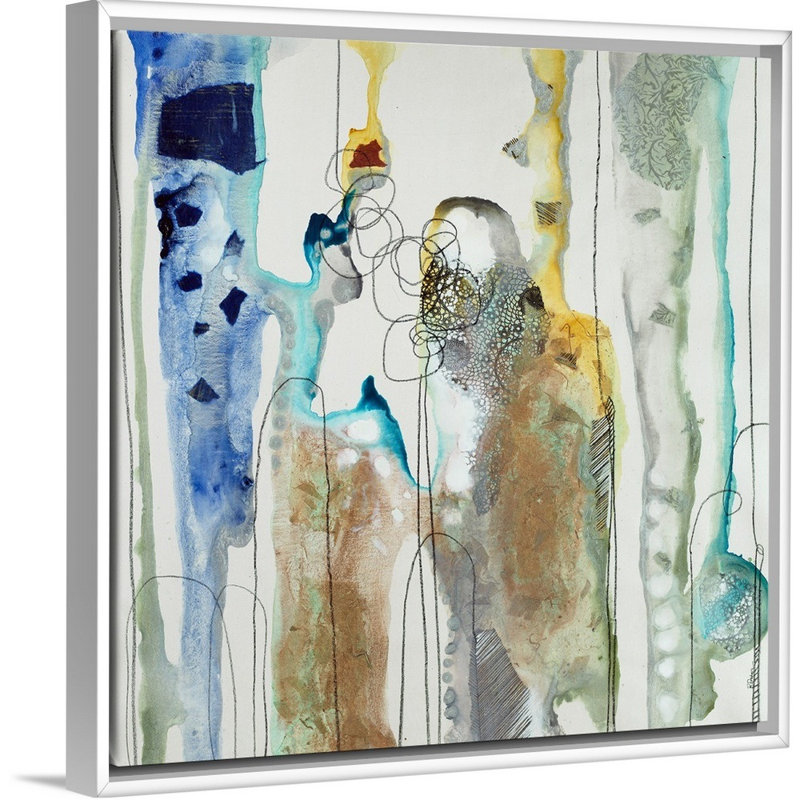 « botanique contour xiii », peinture sur toile, H 17,7 po x l 17,7 po x P 1,75 po, Cadre flottant blanc