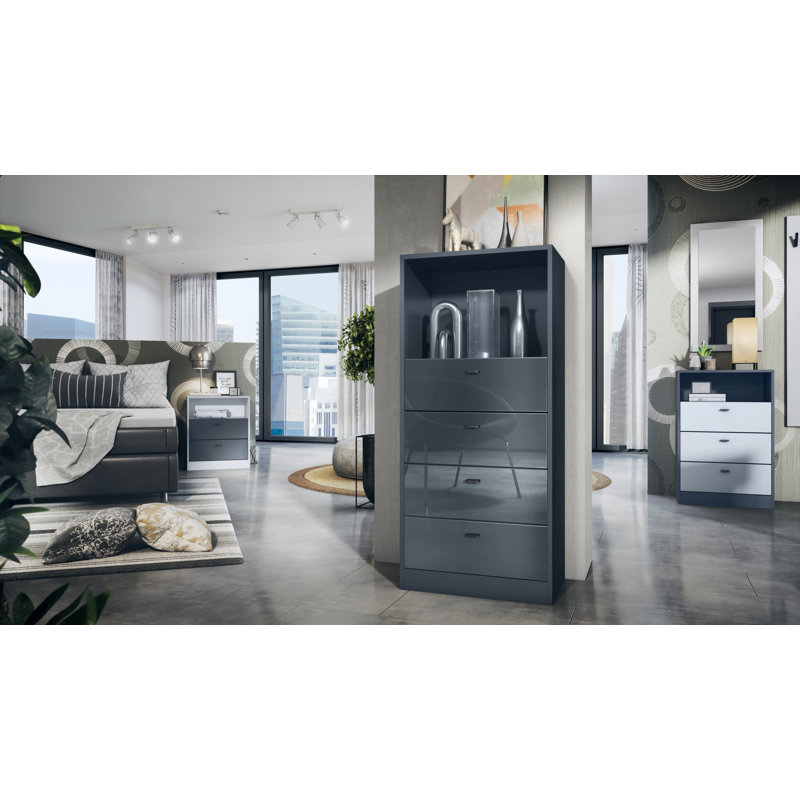 Frano 4 Drawer 56Cm W Chest of Drawers, Anthracite matt/Gray high gloss