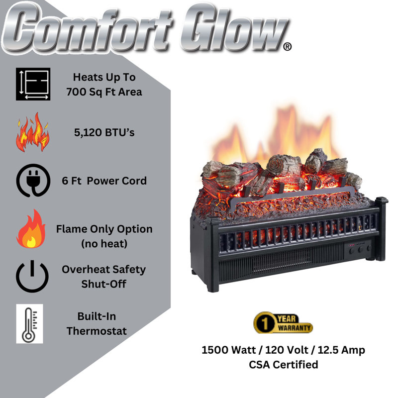 Comfort Glow Black Electric Log Insert Heater with Flame Projection
