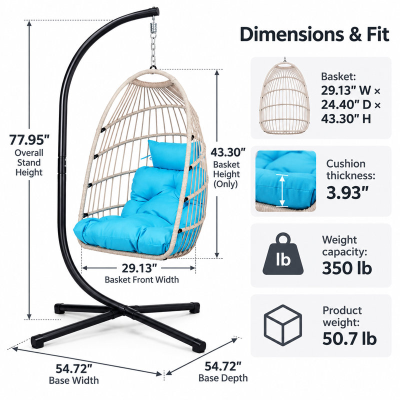 Fauteuil à œufs pliable en osier Albie, Bleu