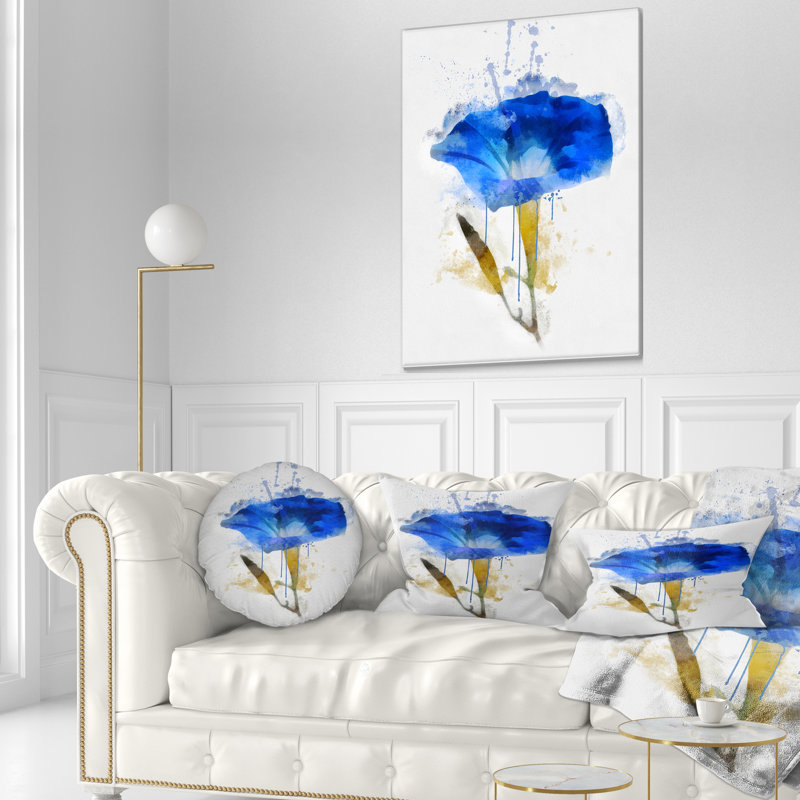 Blue Gentiana Alpina Watercolor - Floral Printed Throw Pillow