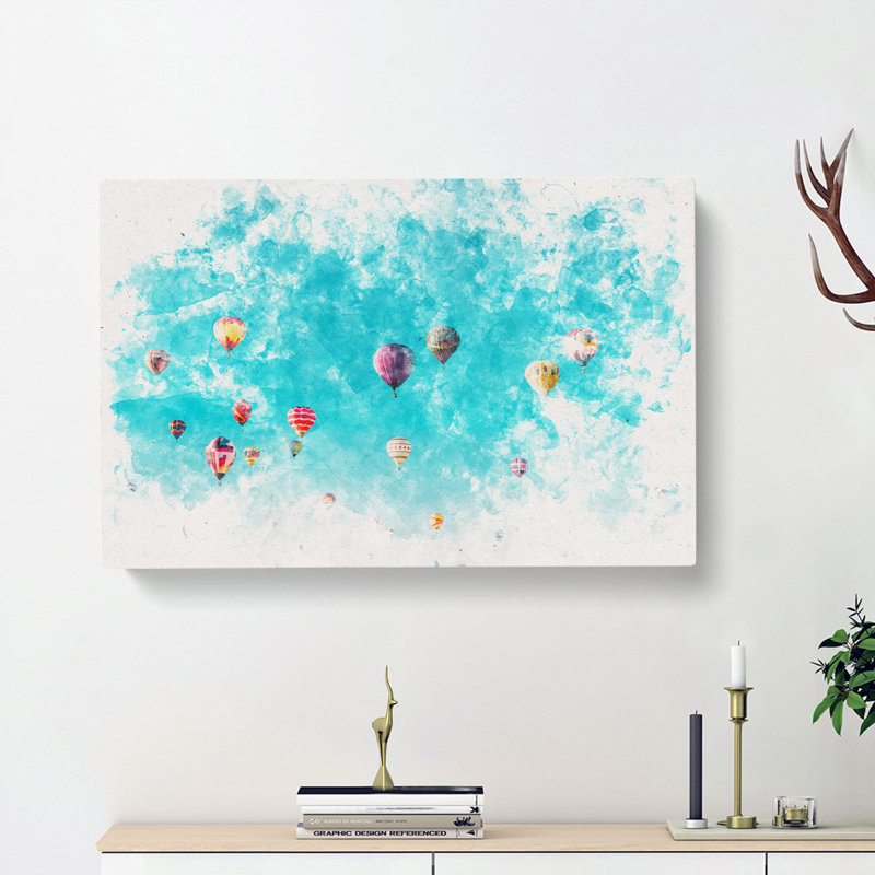 The Hot Air Balloons - Wrapped Canvas Print, White/Blue, 60cm H x 91cm W x 3cm D
