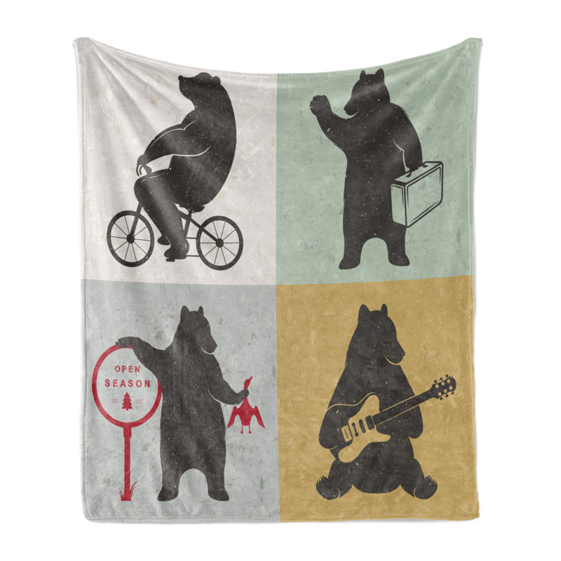 Ambesonne Bear Fleece Throw Blanket Funny Frames Drawing Style Multicolor, 50" W x 60" L