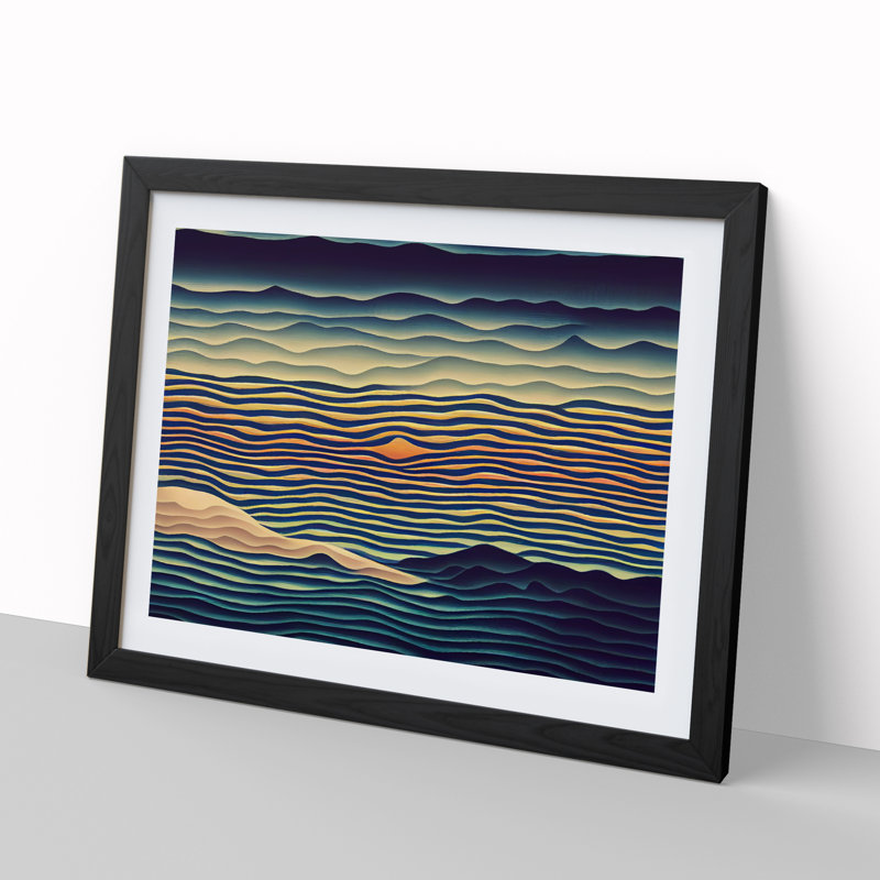 Exquisite Abstract Mountains - Single Picture Frame Print, Black, 25cm H x 34cm W x 2cm D