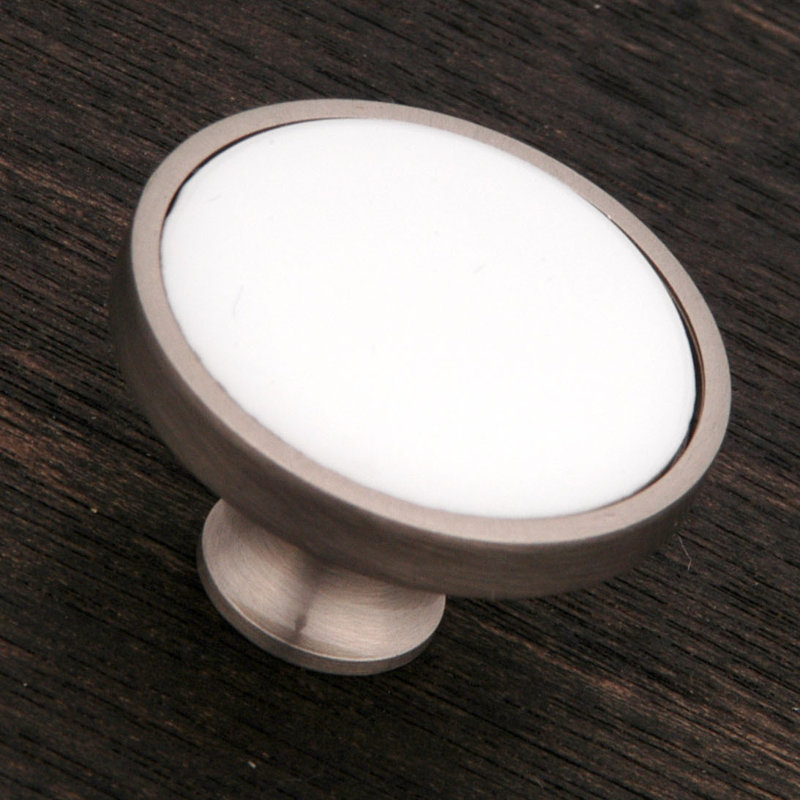 CK Series 1 1/4" Diameter Mushroom Knob, Satin Nickel (Pewter) / White