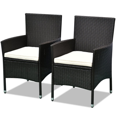 Chaises de salle à manger en osier avec coussins et pieds antidérapants 2 pièces Outsunny