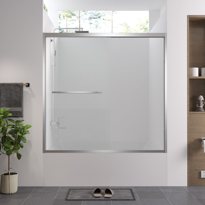 58" Tall Double Sliding Bathroom Door With Hardware And 1/4" (6mm) Tempered Glass, American Style, Waterproof - Shake Bathtub Screen Finished, Adjustable Width, Rust Features For