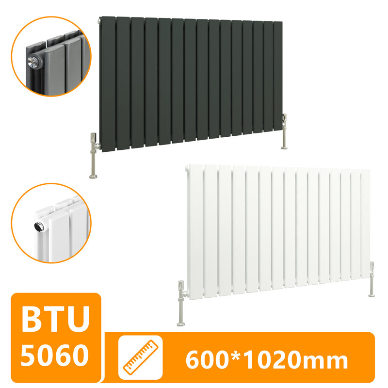 Flat Panel Central Heating Designer Radiator, 60cm H x 102cm W x 5.8cm D, Anthracite