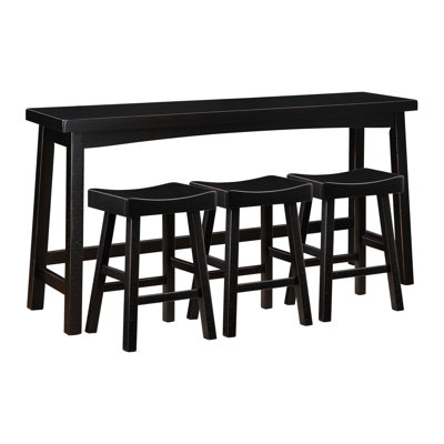 Table de salle à manger transitionnelle en bois massif à hauteur de comptoir avec table noire et 3 tabourets ergonomiques
