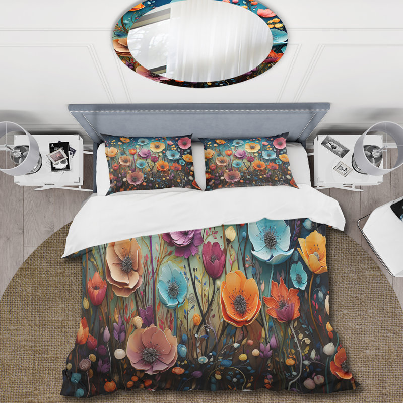 Fleurs colorées et fantaisistes - ensemble de housse de couette floral - microfibre de polyester