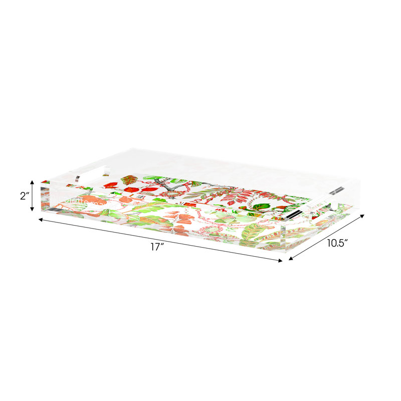 Plumeria Red Acrylic Rectangle Decorative Tray, 17"W x 10.5"D x 2"H