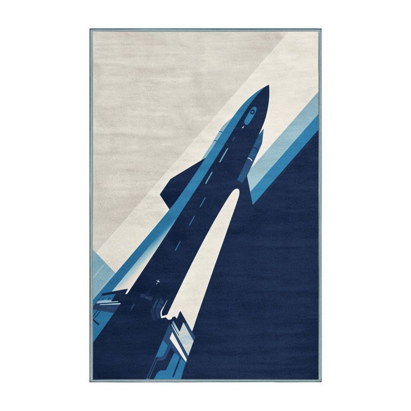 Soft Plush Efimov Space Shuttle Rocket Modern Area Rug in Gray – SkyBlue Binding, 2x4