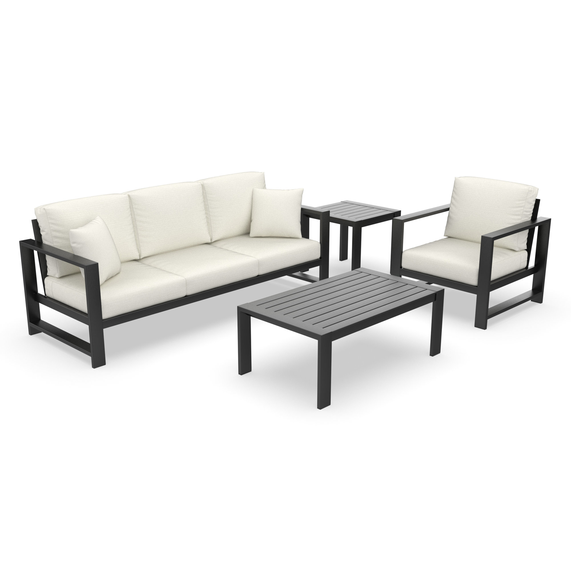Dulcie 4 Person Seating Set With Sunbrella Cushions, Canvas White Sunbrella® Canvas