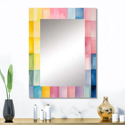 Motif de cubes de couleur Paster II - miroir décoratif géométrique, grand miroir mural moderne, impression d'art en métal