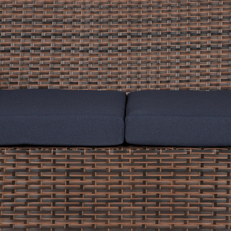Ensemble de conversation en osier / rotin pour 4 personnes avec coussins Delano, Bleu marine Performance, Brun