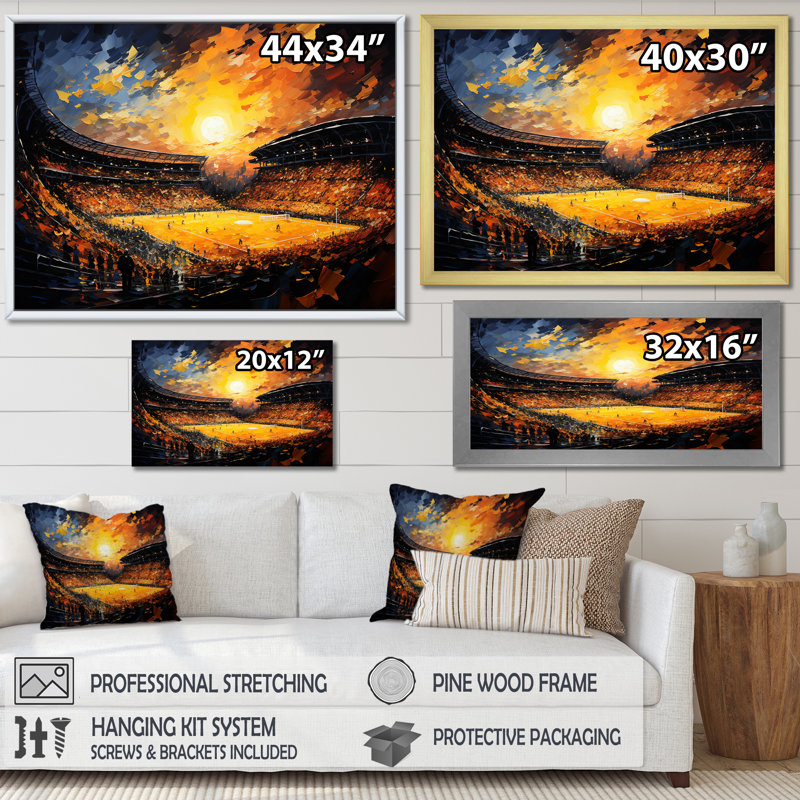 " Stadium Lights And Crowd Roars ", 24" H x 32" W x 1" D, Gold Floater Framed