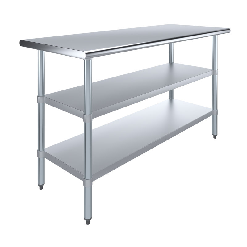 Table de travail commerciale en acier inoxydable avec 2 tablettes, l 30 po x P 60 po, H 35 po x l 60 po x P 30 po