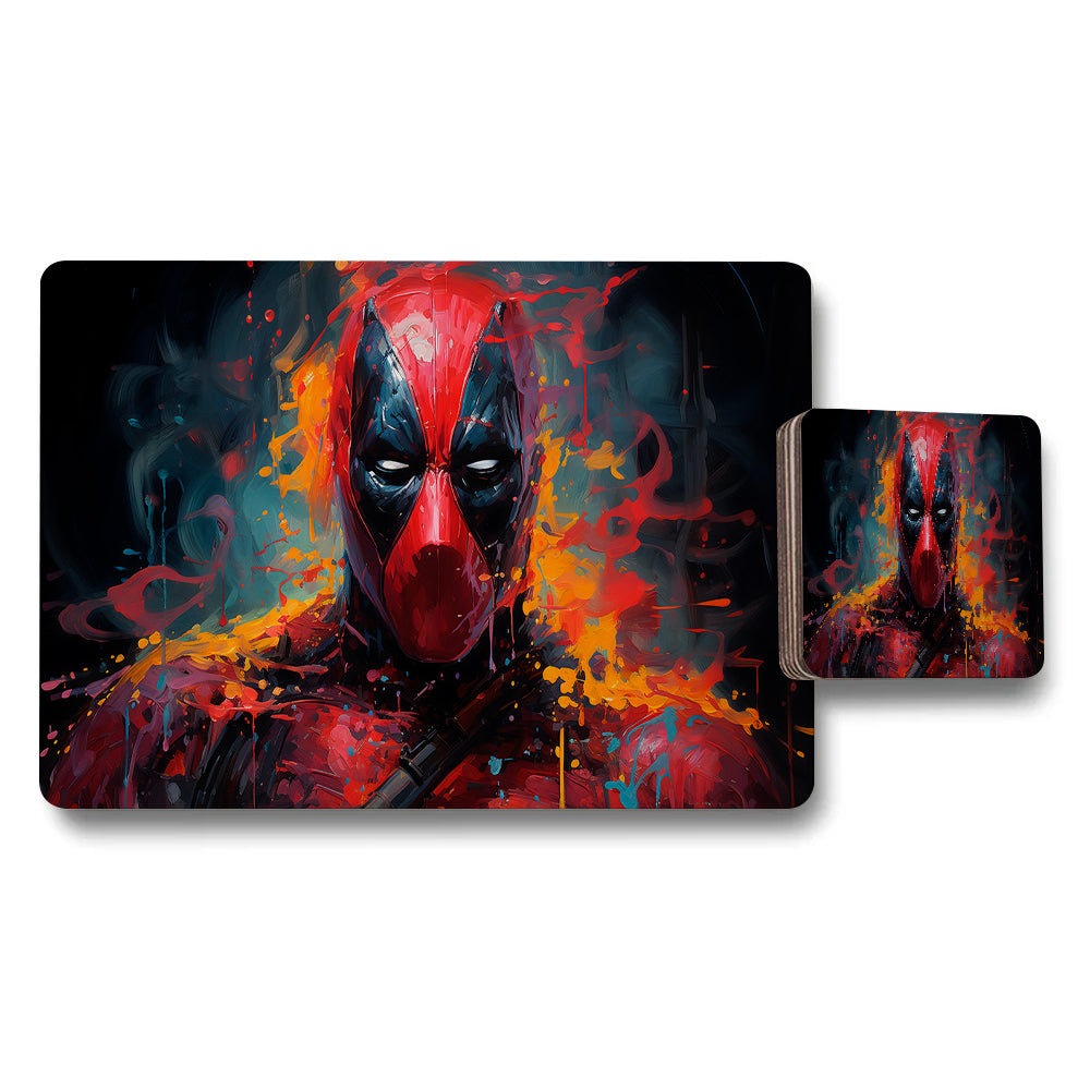 Deadpool Placemats And Coaster Set With Vibrant Abstract Artwork