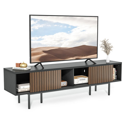 This Bohemian-Style TV Cabinet is Suitable for 45/55/65/75-inch TVs, Featuring Recessed Doors and Open Shelving, and can be used as Storage in an Entertainment Center, Living Room, or Bedroom