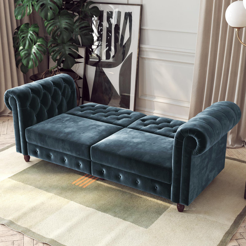 Dimmitt 3 Seater Velvet Sofa, Blue