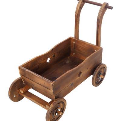Brown Wooden Planter With Mobile Feature And Drainage For Garden Decoration Rustic Fruits Flowers, 4 Wheels,