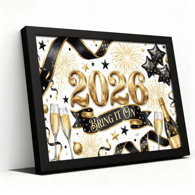 2026 New Year Celebration Gold And Black Champagne Fireworks Canvas Wrapped Wall Art Set Of 1
