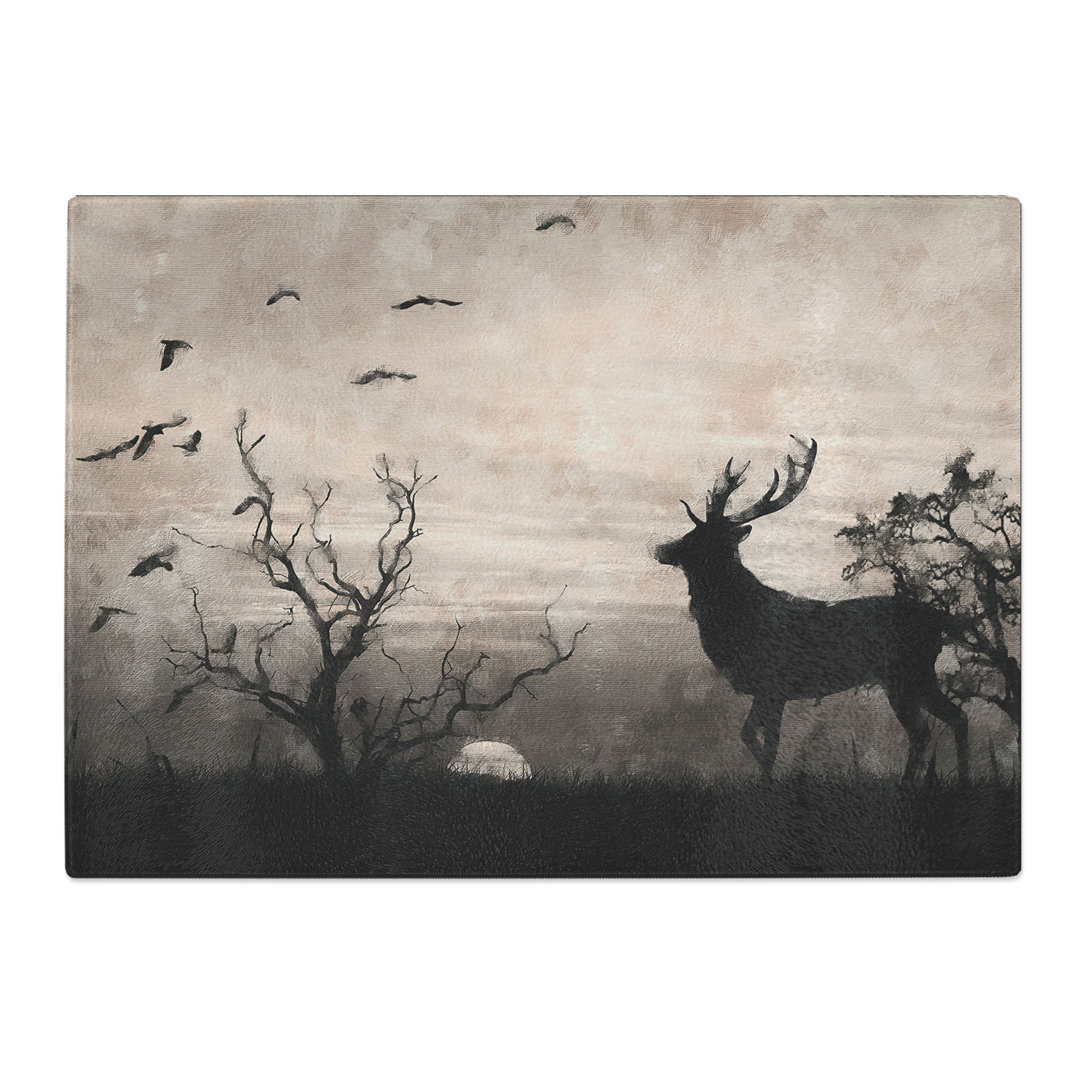 Tempered Glass Stag Deer with Birds Chopping Board