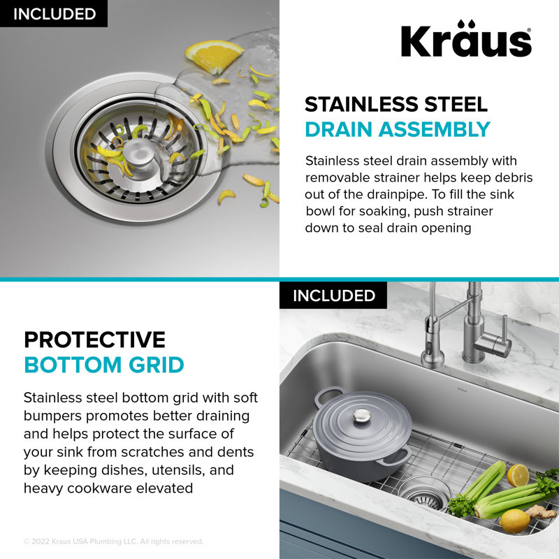 Kraus 32-inch Stainless Steel Undermount Single Bowl Kitchen Sink
