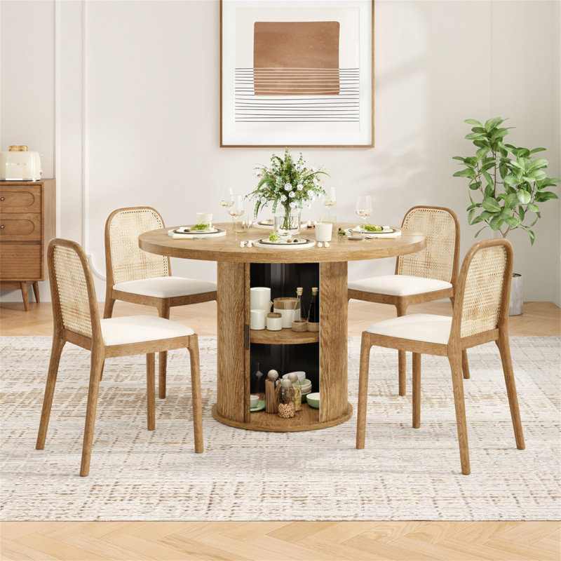 43" Round Dining Table for 4 People, Small Wood Kitchen Table with Sturdy Metal Base, Modern Round Dinner Table for Dining Room, Easy Assembly